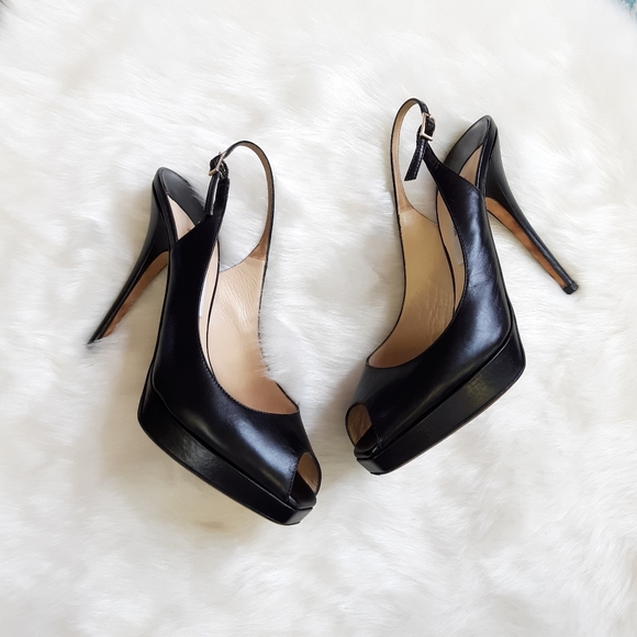 Jimmy Choo Shoes - JIMMY CHOO | Leather Nova Platform Slingback Pumps • Black